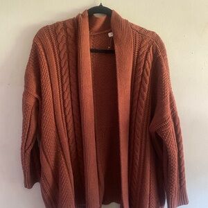 Rust Cable Knit Open Cardigan